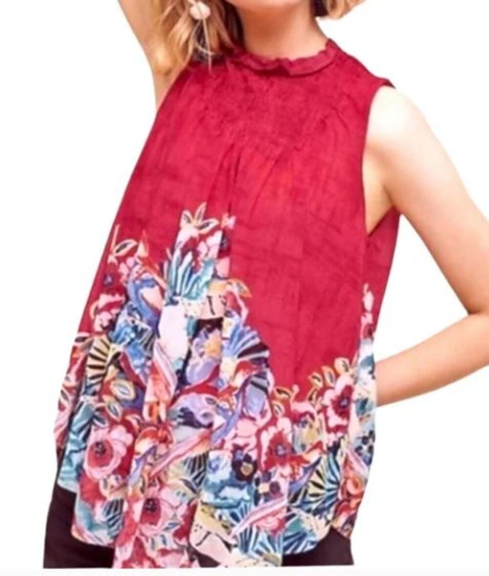 Anthropologie Deletta Dominica Swing Top Red Floral Flowy Smocked